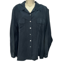 Silkland Womens Long Sleeve Button Down Shirt Black Size 2X Pockets - £19.69 GBP