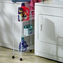 White 3 Shelf Utility Cart Rolling Metal Storage Kitchen Laundry Rack Sl... - $89.99
