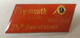 Plymouth Wisconsin Lions Club 25 Year Anniversary Pin 1964-1989 Red Enam... - £11.71 GBP