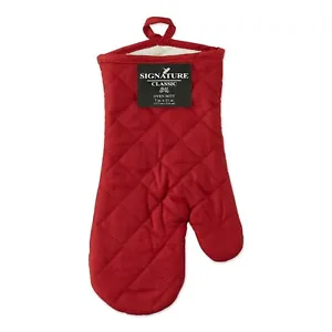 New J&amp;M Home Fashions Solid Red Quilted Cotton Oven Mitt With Terry Cloth Lining - £11.75 GBP
