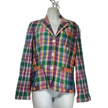 RALPH LAUREN SPORT Pink Madras Cotton Plaid Button Up Blazer Jacket Size 6 - $44.54