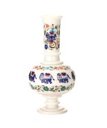 12&quot;x5&#39;&#39; Marble Flower Vase Lapis Elephant Multi Floral Inlay Design Gift... - $1,736.84 CAD