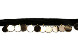 5/8" Gold Sequins on 5/8" Black Fold Over Elastic Band Stretch Trim BTY M217.18 - $2.99