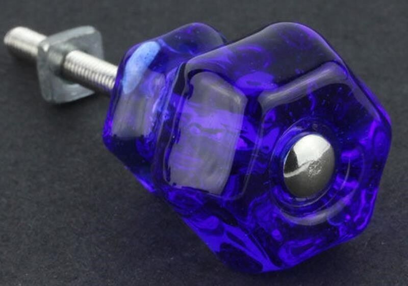 Vintage Style Depression Glass Cabinet Knobs Pull Victorian Cobalt Blue ... - $24.05
