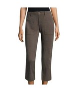 Joie Linen Blend Fray Hem Stud Detail Straight Leg Cropped Pants Army Gr... - $32.70