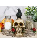 Ebros Day Of The Dead Raven Crow W/ Rose Skull Salt &amp; Pepper Shakers Hol... - $437.87 MXN