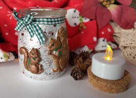 Winter Squirrels Little Twinkler Glass Jar Christmas Holiday Tea Light H... - $6.95