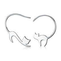 Animal Collection 925 Silver Cute Napping Little Cat Drop Earrings for Women Sil - £17.90 GBP