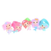 5pcs Cartoon Mermaid Ring For Girls Kids Soft PVC Silicone Rings Promotional Gif - £6.67 GBP
