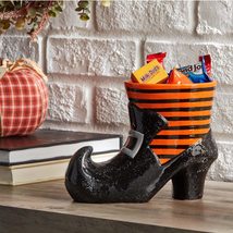 Opptcce 8in x 4in Black and Orange Halloween Ceramic Witch Shoe Decor - £20.29 GBP