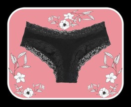 XXL  NOIR BLACK  Victoria&#39;s Secret Stretch Cotton Lace-Waist &amp; Leg Cheeky Pantie - £8.81 GBP