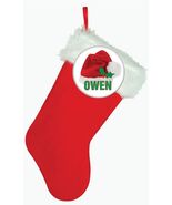 PLUSH 18&quot; STOCKING &amp; CHRISTMAS SANTA HAT PERSONALIZED PINBACK BUTTON 3&quot; - $439.27 MXN