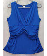 Venus Blouse Top Women Small Blue Polyester Sleeveless Ruched Deep Plung... - £16.75 GBP