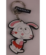 KEYCHAIN CROSSED EYED BUNNY RABBIT WHITE PINK PVC SOFT KIDS TOY PENDANT ... - $4.99