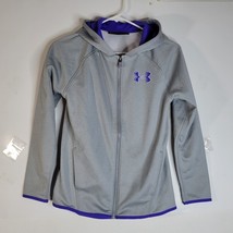 Girls Under Armour Gray/Purple Zip front Hooded jacket Youth large Loose... - $21.36