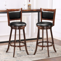 Costway Set of 2 29&quot; Swivel Bar Height Stool Solid Wood Dining Chair Espresso - £278.36 GBP