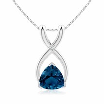 ANGARA 5mm London Blue Topaz Pendant Necklace with Diamond in Silver 18&quot; Chain - £103.83 GBP+