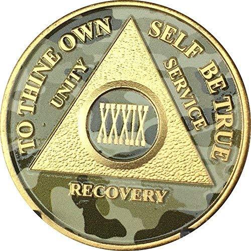39 Year AA Medallion Camo Gold Plated Anniversary Chip Camouflage Color