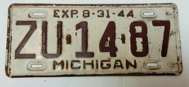 1944 ORIGINAL WWII MICHIGAN STATE LICENSE PLATE ZU-14-87 VINTAGE WAR NEV... - £27.58 GBP