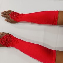 Sexy Women's Nylon Spandex Blend Fingerless Stretch Red Gloves - One Size image 4