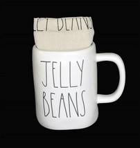 2-Pc Rae Dunn Matte White &quot;Jelly B EAN S&quot; Mug &amp; Easter Script Tea Towel 2021 - £20.29 GBP