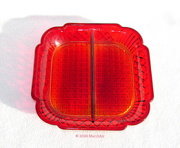 Unique Ruby Red 6 3/4” Square Glass Waffle Pattern Divided Serving Dish/Tray - £16.02 GBP