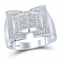 Sterling Silver Mens Round Diamond Domed Rectangle Cluster Ring 1/8 Cttw - £112.01 GBP