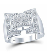 Sterling Silver Mens Round Diamond Domed Rectangle Cluster Ring 1/8 Cttw - £111.94 GBP