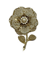 Vintage Coro Seed Pearl and Rhinestone Flower Brooch, Goldtone, 1950&#39;s - $45.46 CAD