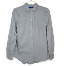 Apt.9 Womens Blouse Shirt Size Medium Button Front Long Sleeve Gray Stripe - £10.22 GBP