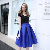 Royal Blue A-line Taffeta Midi Skirt Outfit Women Custom Size Pleated Skirt image 14