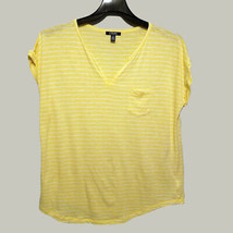 Ralph Lauren Chaps Shirt Womens Large Vneck Yellow Striped Cup Sleeve  - $14.96