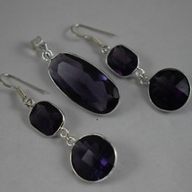 925 Sterling Silver Amethyst Gemstone Handmade Necklace Earrings HerGift SET1075 - £26.88 GBP