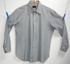 Ermenegildo Zegna Grey Long Sleeve Striped Slim Fit 100% Cotton Shirt Medium EUC - £24.06 GBP