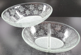 2 Pc Princess House Fantasia Oval Vegetable Bowls Set Clear Floral Embossed #587 - £46.64 GBP