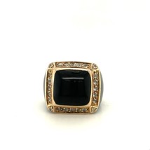 Vintage Sterling Signed 925 Vermeil Black Onyx Wide Band CZ Accent Ring Band 7 - £66.59 GBP