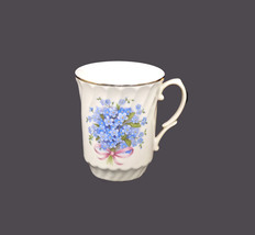 Crown Regent tea mug. Blue anemones, pink ribbons, gold edge. Made in Romania. - £30.49 GBP