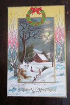 Antique Christmas Postcard - Cabin in Snow Scene Window - £7.98 GBP