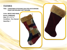 Rare Christmas Stocking Quilted Patchwork Faux Fur Holiday Gifts - £15.02 GBP