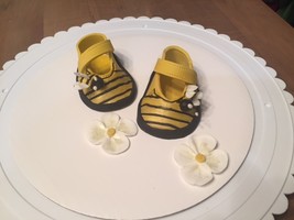 Bumblebee Gum paste baby shoes cake topper. 3D, hand crafted, Fondant cupcake or - £19.66 GBP