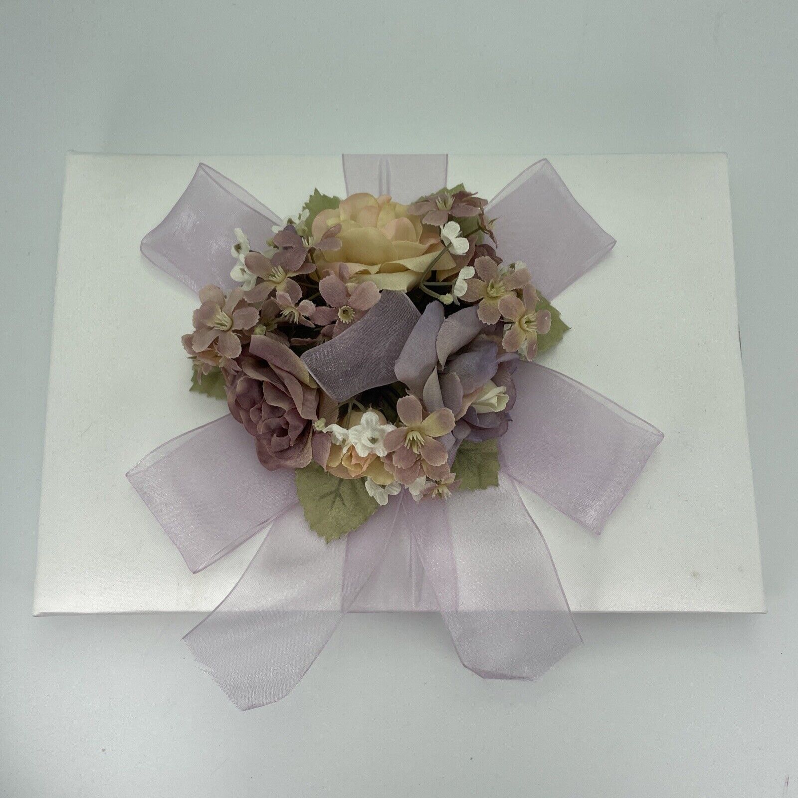 Beverly Clark Collection Wedding Guest Book White Satin Lavender Flowers... - $36.74