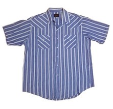 Plains Western Wear Mens XL Pearl Snap Blue White Striped Shirt Flap Pocket S/S - £14.10 GBP