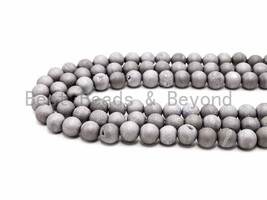 Druzy Silver Plated Agate Beads - 6/8/10/12/14mm Round Smooth Beads - SKU#U57 - $6.00+