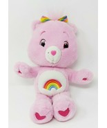 Care Bears Plush CHEER Bear Teddy Pink Rainbow Bow Pink Nose 14&quot; 2007 TC... - £9.33 GBP