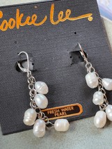 Cookie Lee Long Silvertone Chain w Freshwater Pearls Dangle Earrings for Pierced - £11.96 GBP