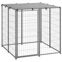 vidaXL Steel Dog Kennel - Silver & Grey Finish, 43.3 inches Large Size - $402.77 CAD
