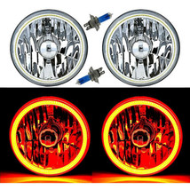 5-3/4&quot; Amber LED COB SMD Halo Angel Eye Halogen Light Bulb Metal Headlights Pair - £99.87 GBP