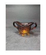 Tiara Glass &#39;Burnt Honey&#39; Amber Sugar Bowl with Pears, Footed Design, Vi... - $16.29 CAD