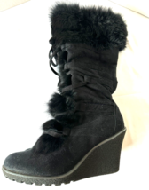 Diba Wedge Heel Boots black faux Suede Fur size 6.5 M - $20.00