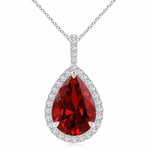 ANGARA Lab-Grown Ruby Pendant with Lab Diamond Halo in Silver (14x10mm,7.9 Ct) - £1,688.50 GBP